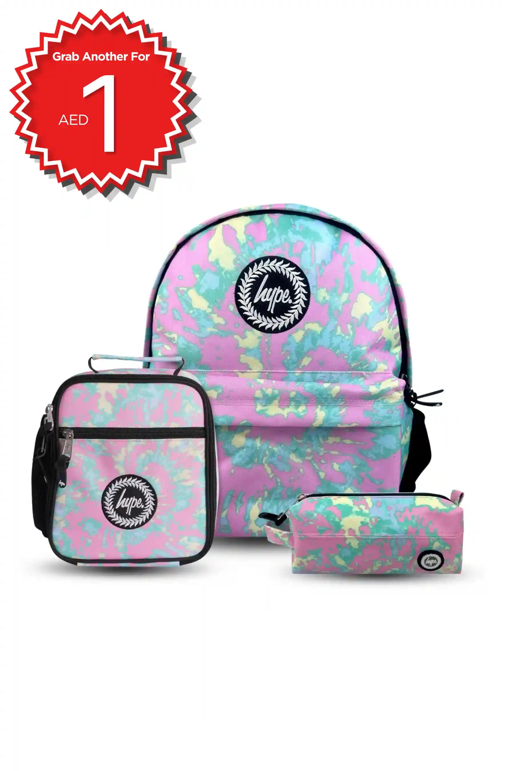 Hype Pastel Tie Dye girls' school bag set — bold design for school in UAE