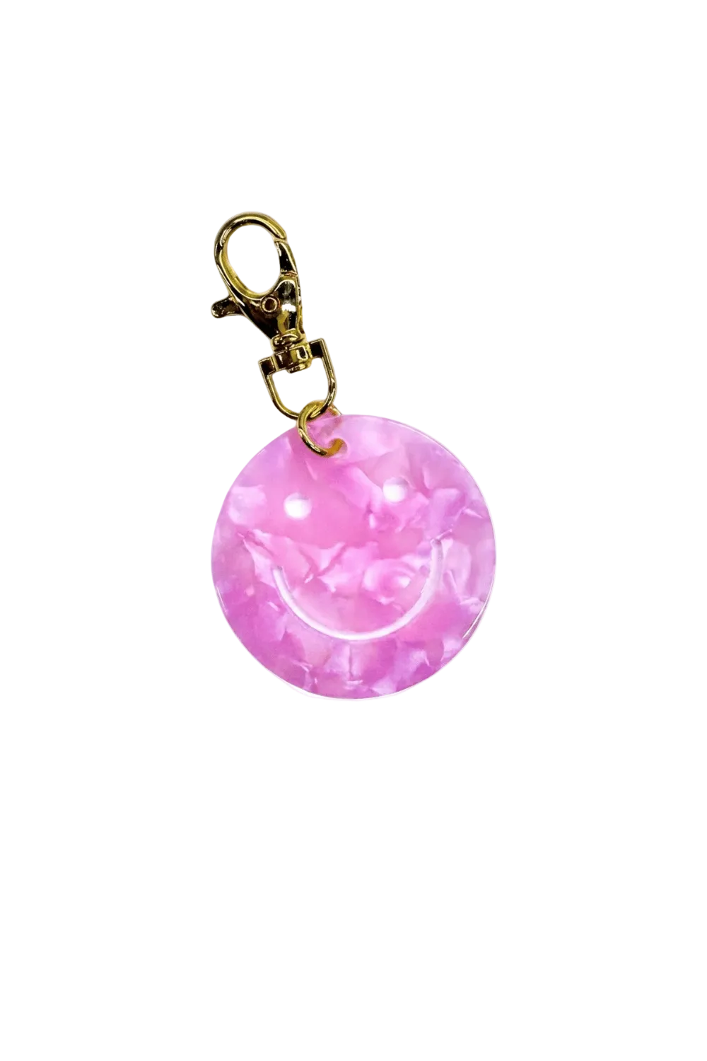 Pink Glitter Smiley Charm Keyring