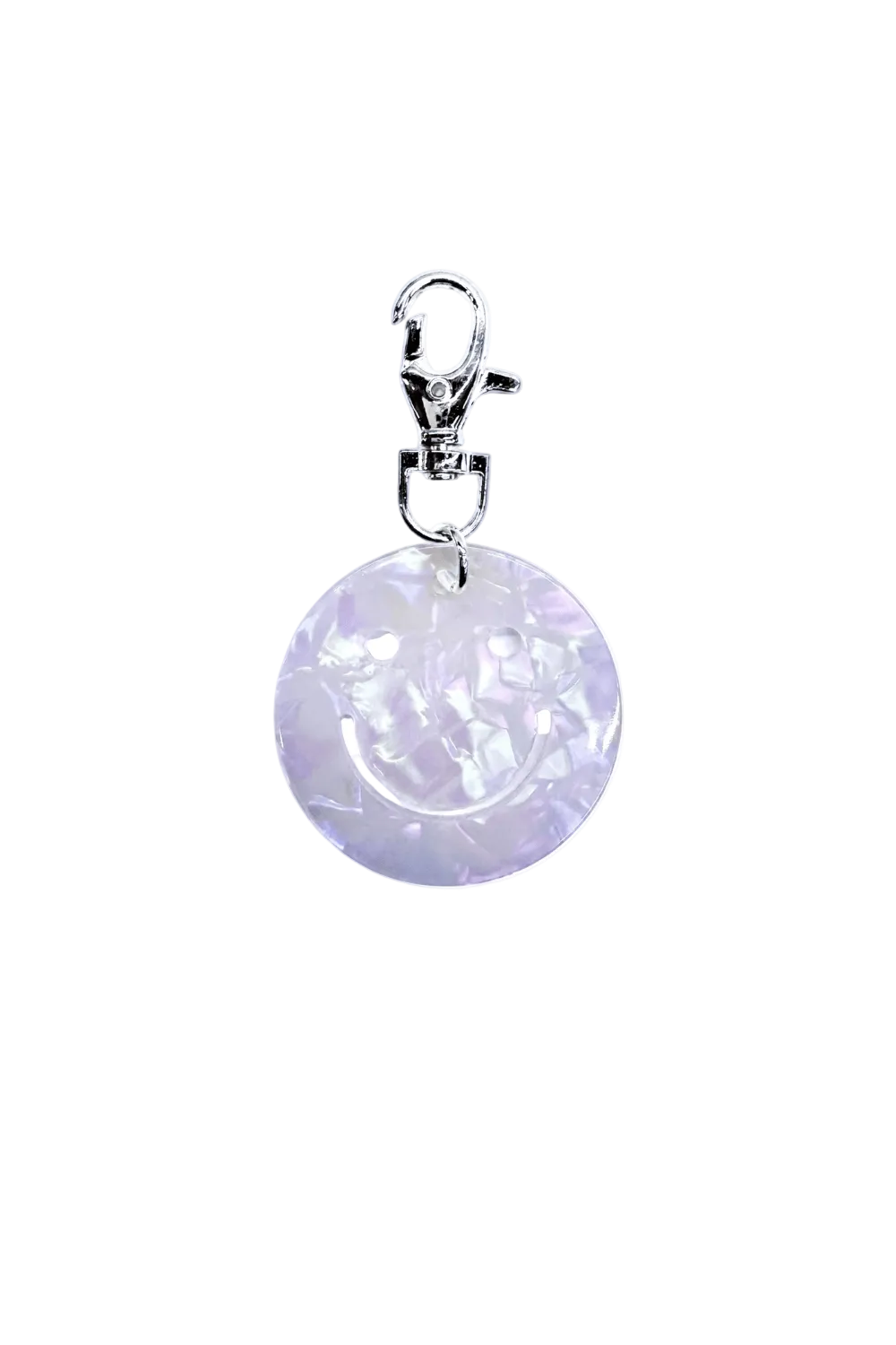 White Glitter Smiley Charm Keyring