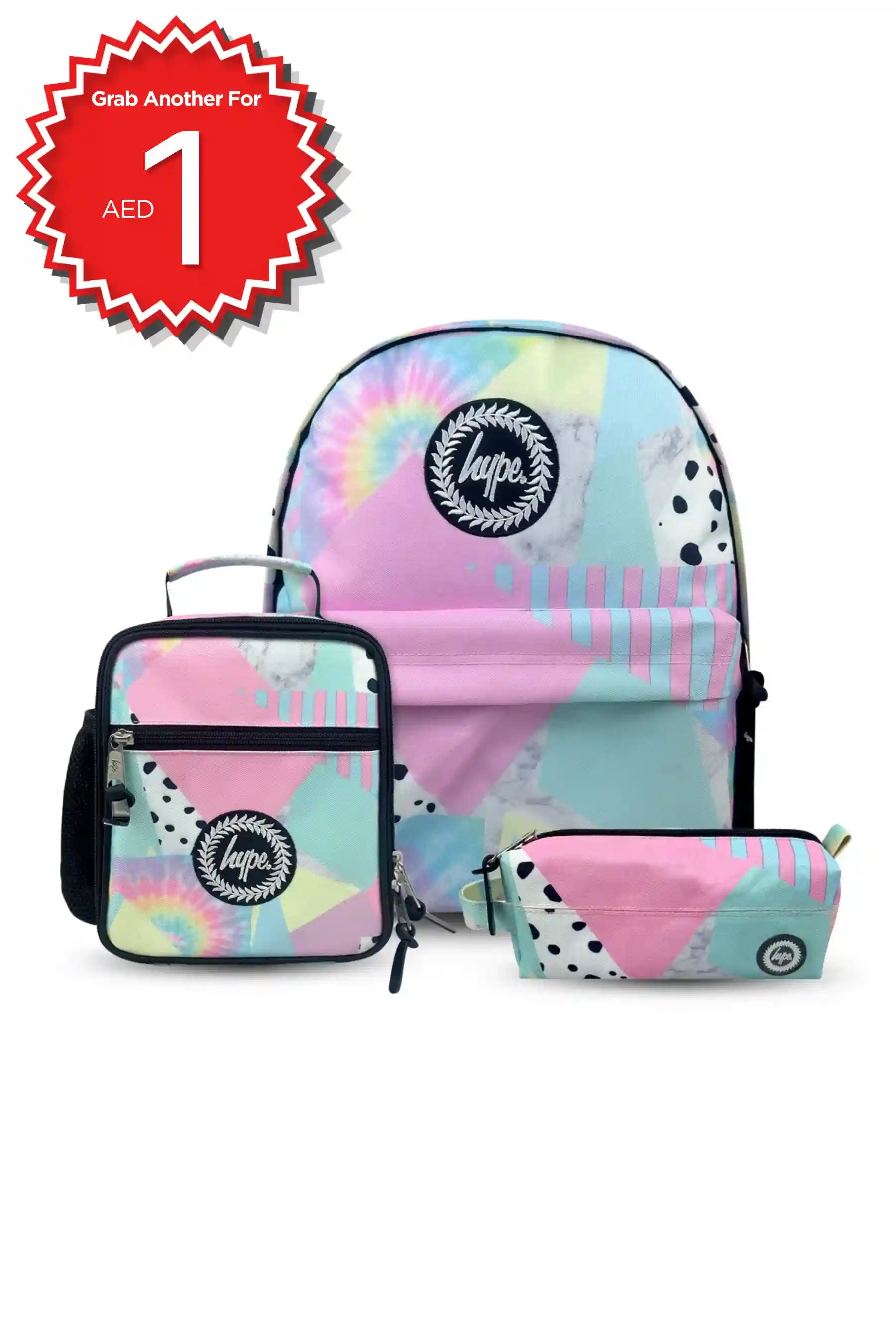 Hype Pastel Collage girls' school bag set — bold design for school in UAE