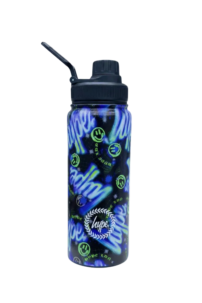 Hype Blue & Green Electric Smile insulated water bottle — bold design for school in UAE