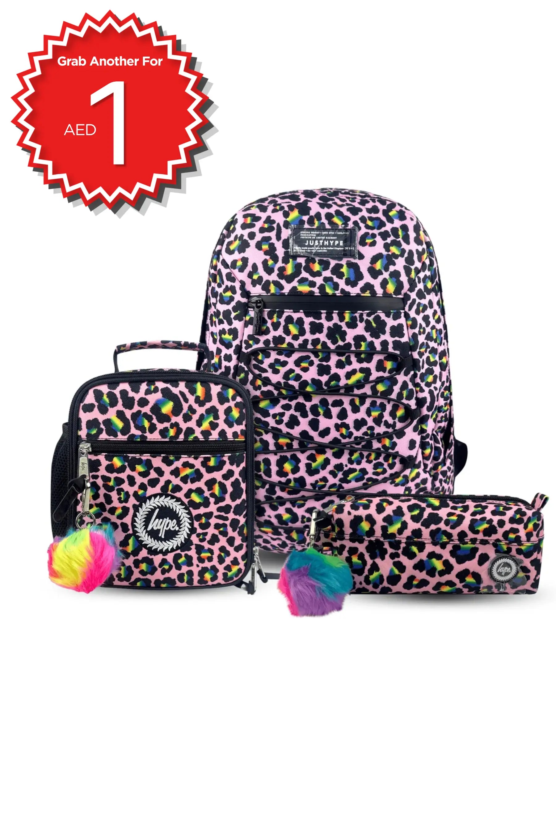 Hype Pink Disco Leopard girls' maxi backpack set — bold design for school in UAE