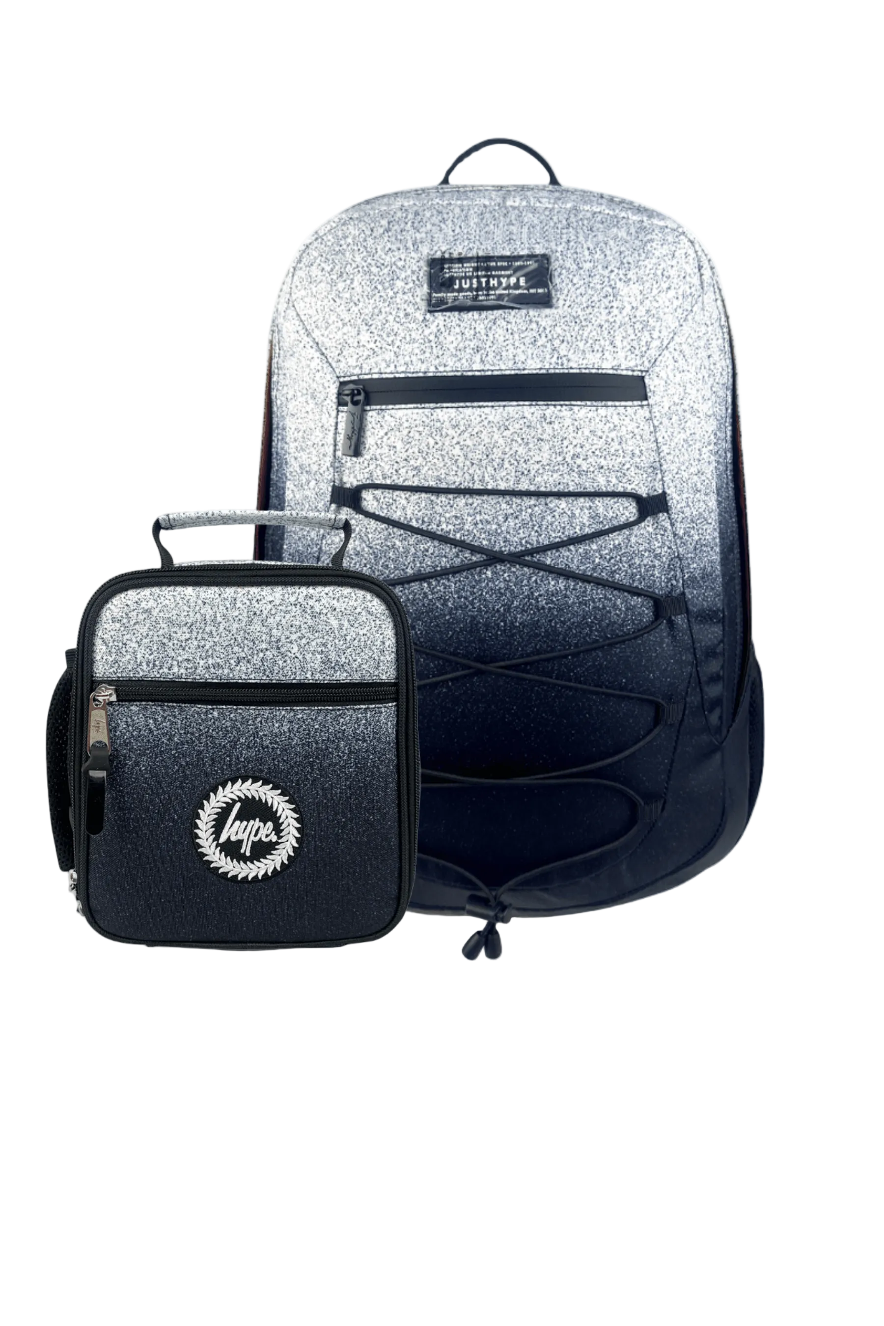 Backpack and lunch bag set with a glittery finish