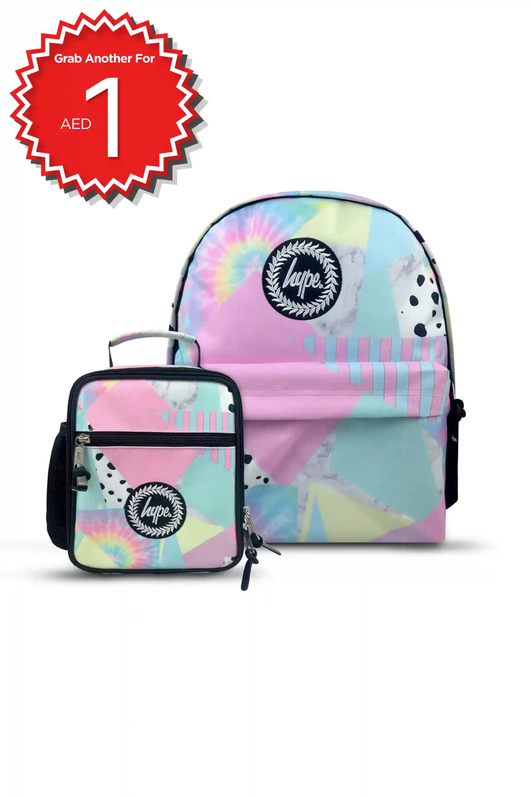 Hype Pastel Collage girls' school bag set — bold design for school in UAE