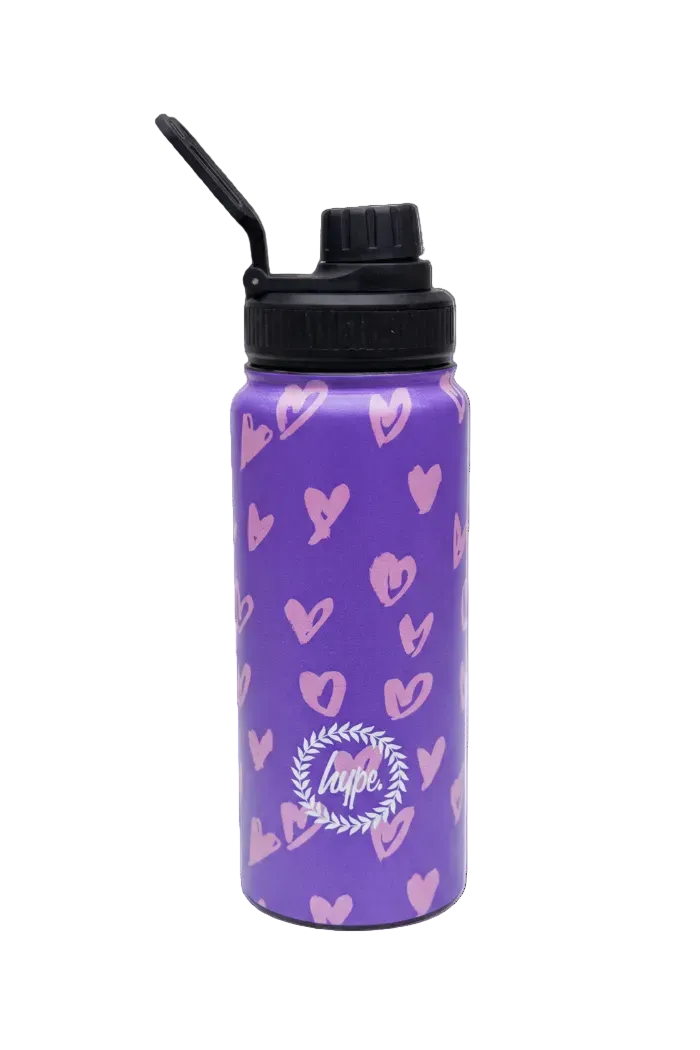 Hype Purple & Pink Scribble Heart insulated water bottle — bold design for school in UAE