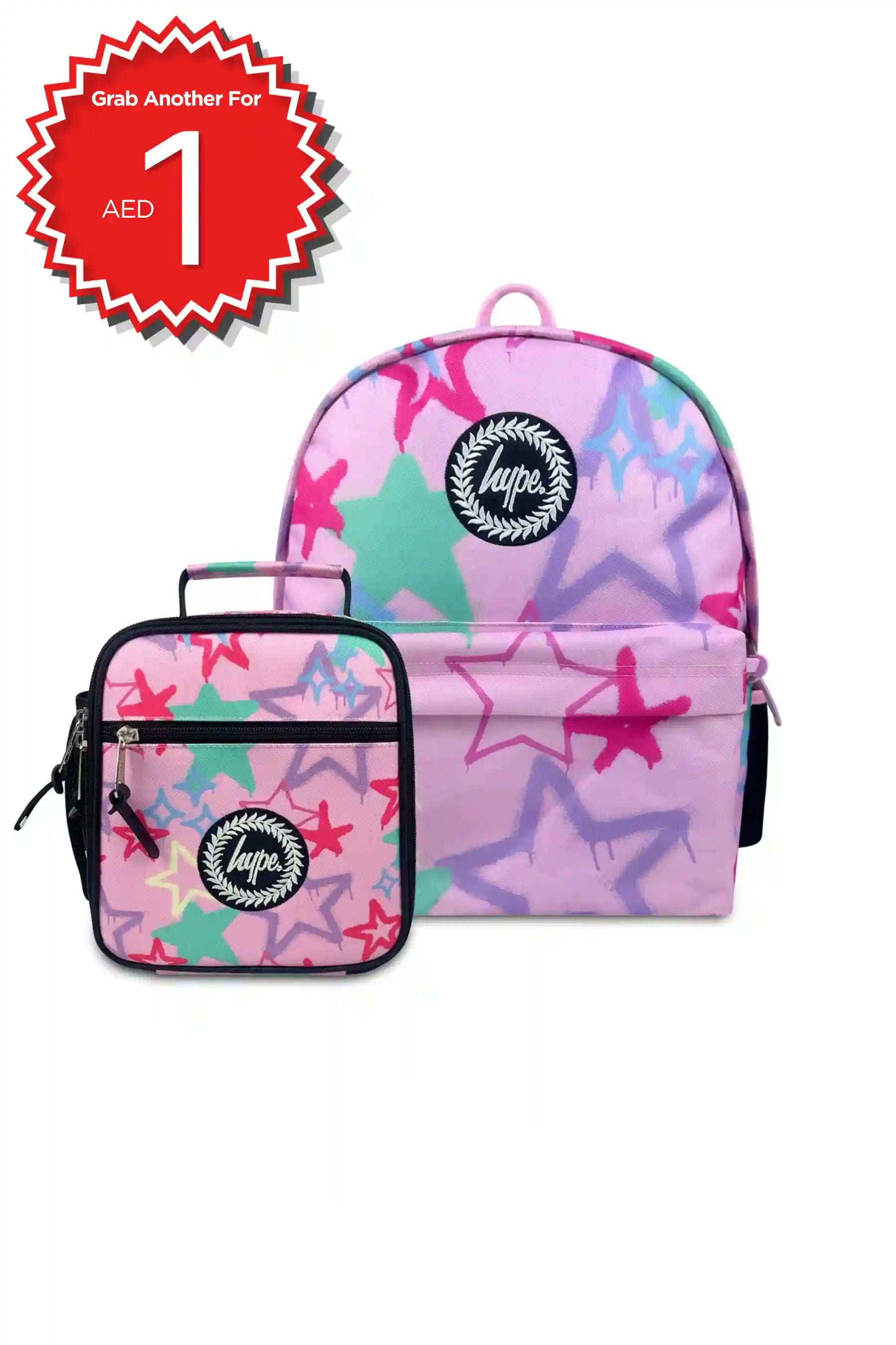 Hype Pink Graffiti Stars girls' school bag set — bold design for school in UAE