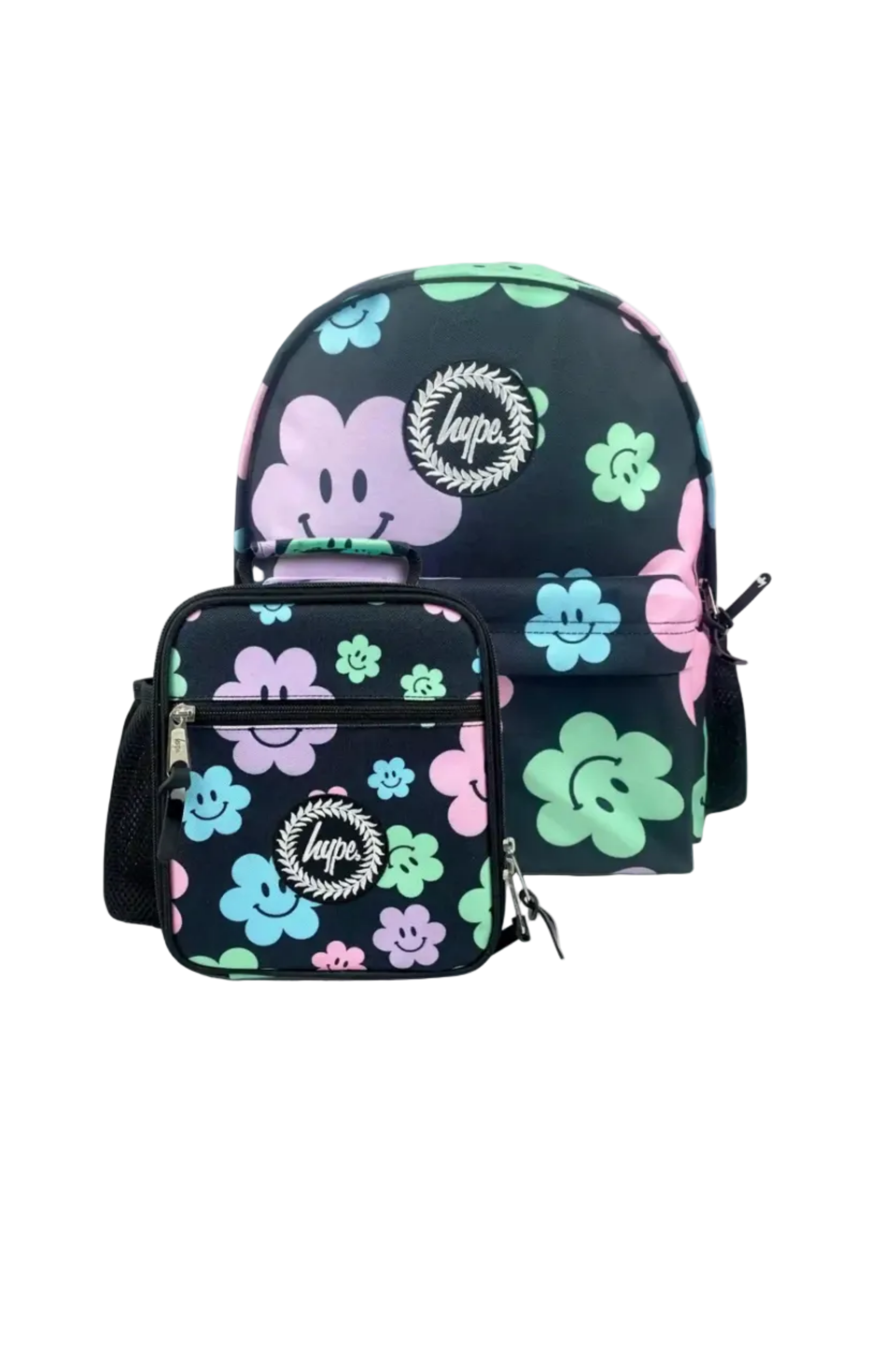Hype Black Happy Flowers girls' school bag set — bold design for school in UAE
