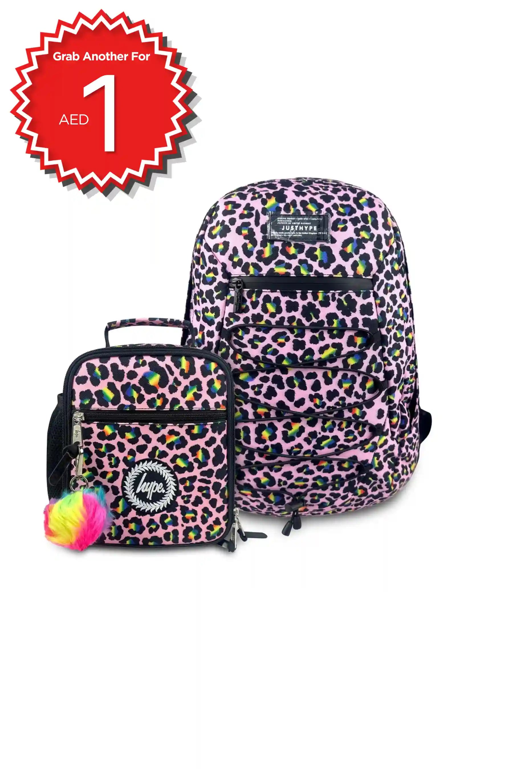 Hype Pink Disco Leopard girls' maxi backpack set — bold design for school in UAE