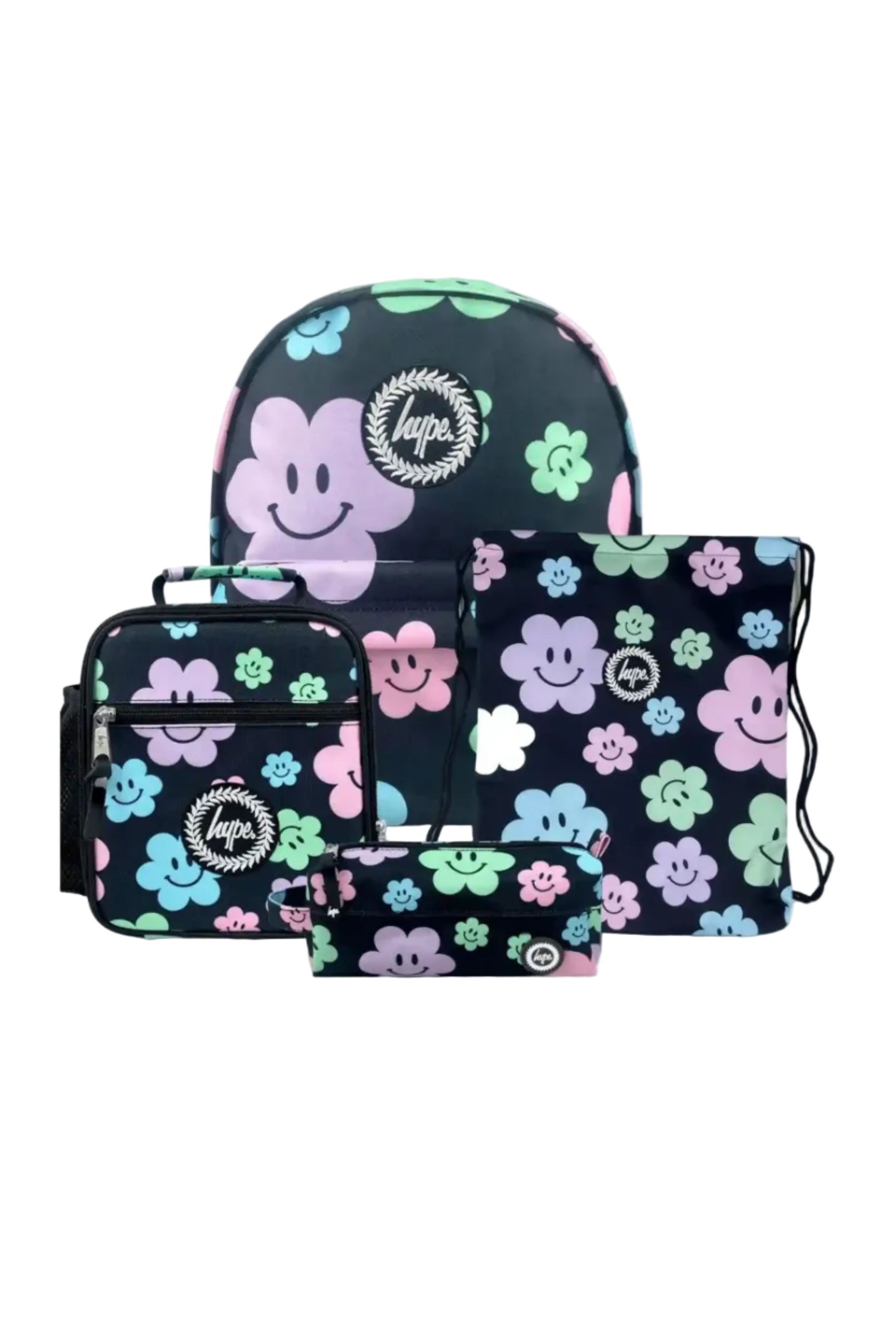 Hype Black Happy Flowers girls' school bag set — bold design for school in UAE