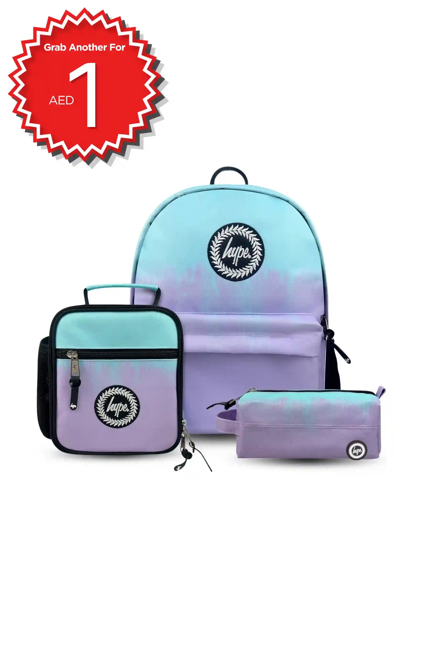 Hype Lilac & Teal Drips school bag set — bold design for school in UAE
