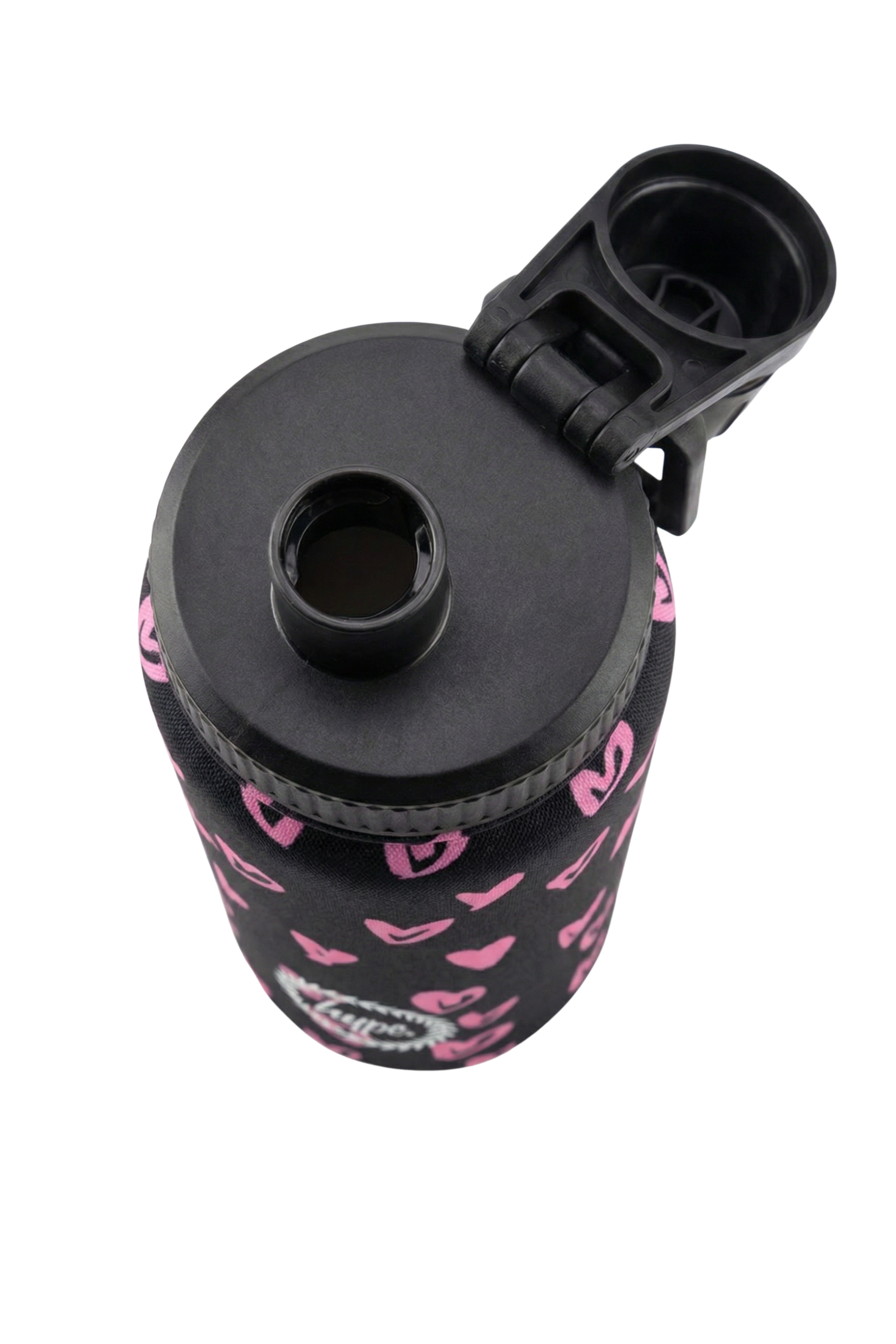 Insulated Bottle - 600ml Black & Pink Scribble Heart