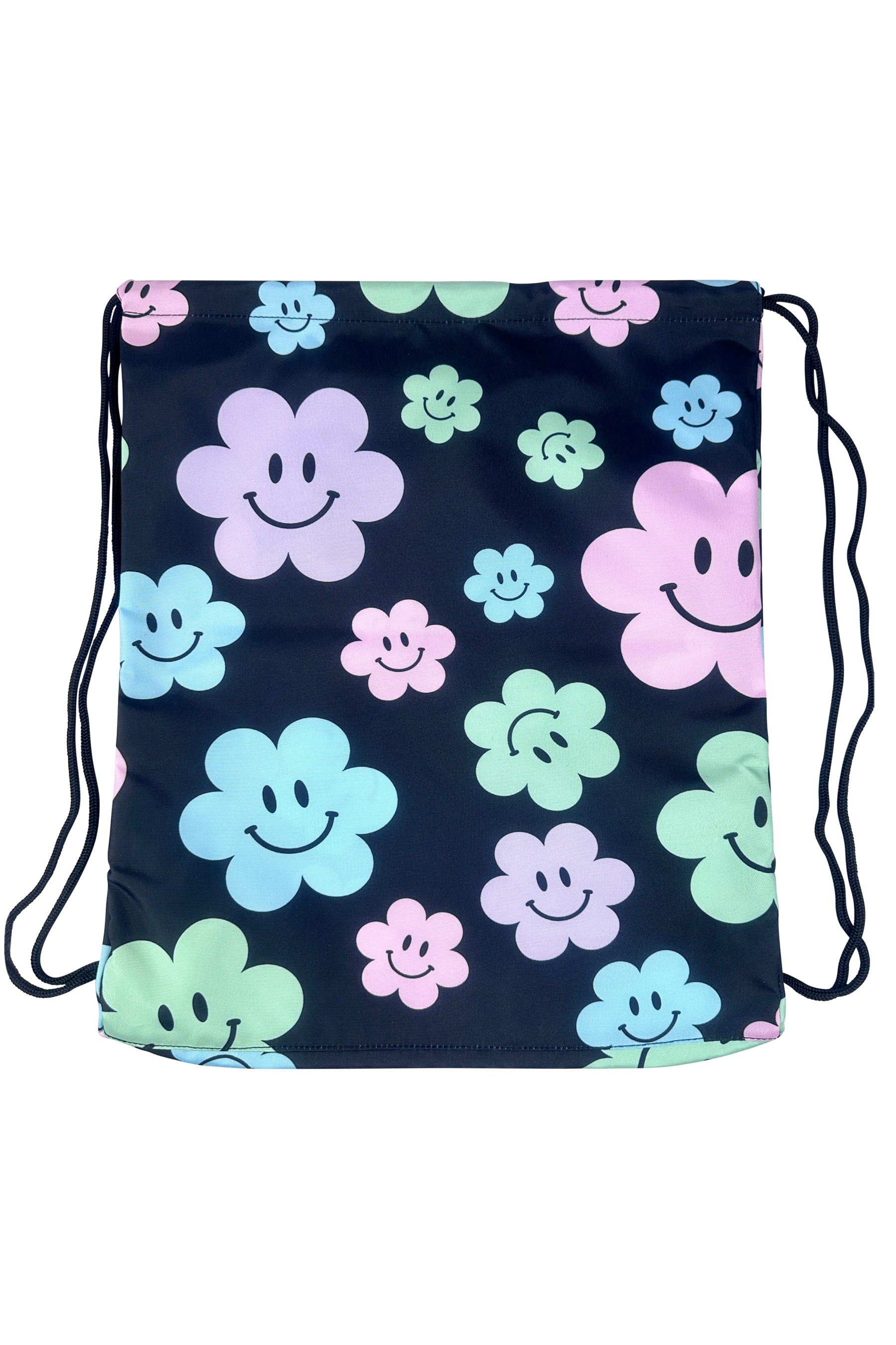 Drawstring Bag Black Happy Flowers