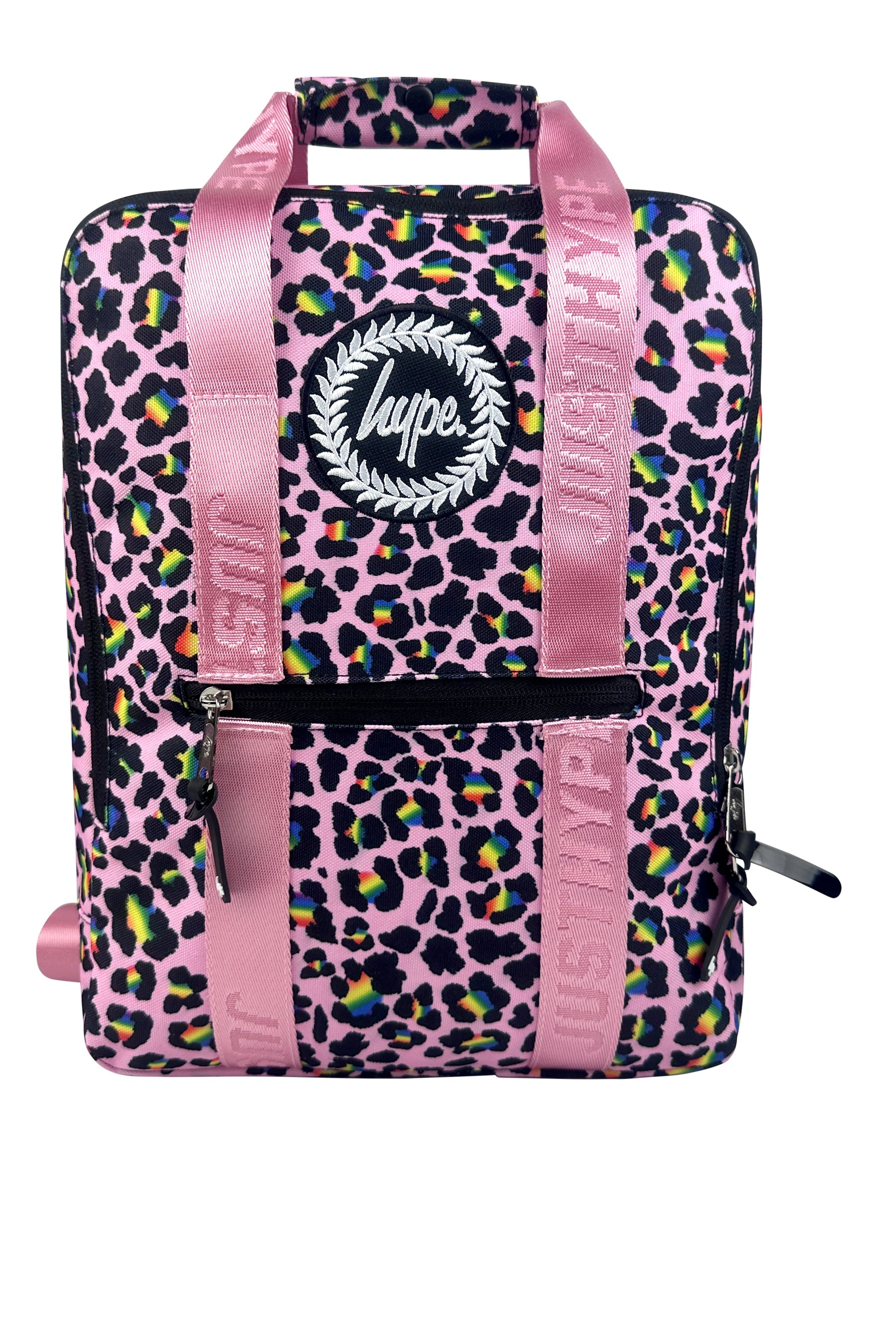 Pink leopard print backpack with matching pink straps