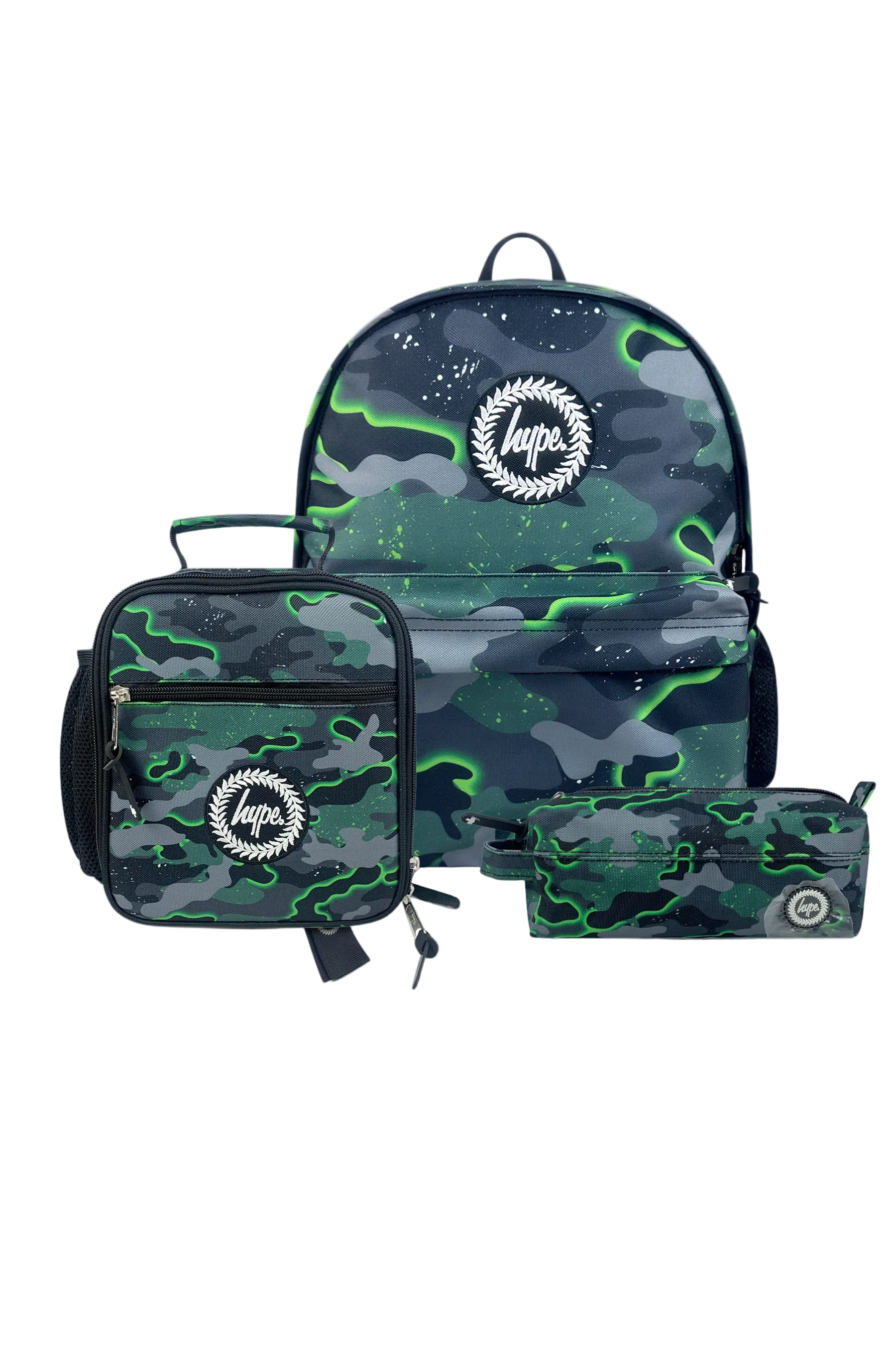 Hype Green Glow Camo boys' school bag set — bold design for school in UAE