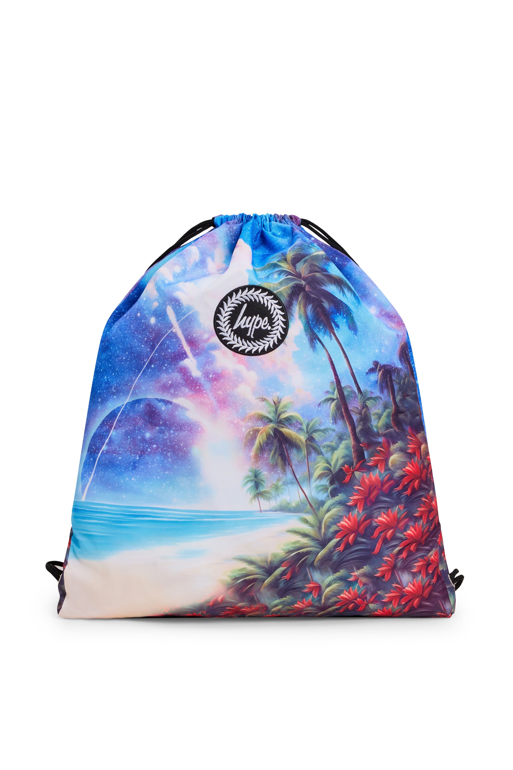 Hype Tropic Space drawstring bag — detail view of print and material quality