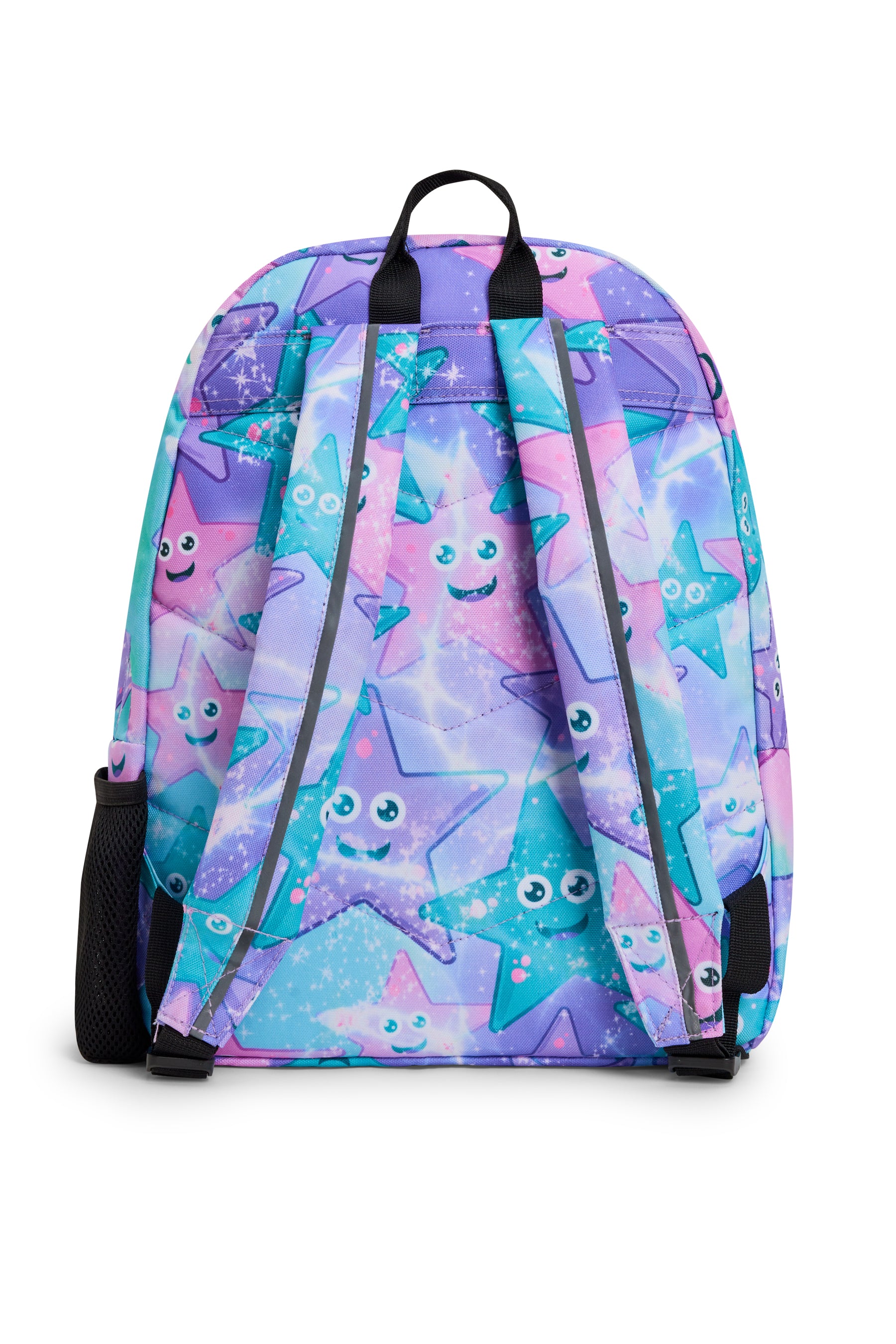 Hype Purple & Green Starfish backpack interior — main compartment and front pocket detail
