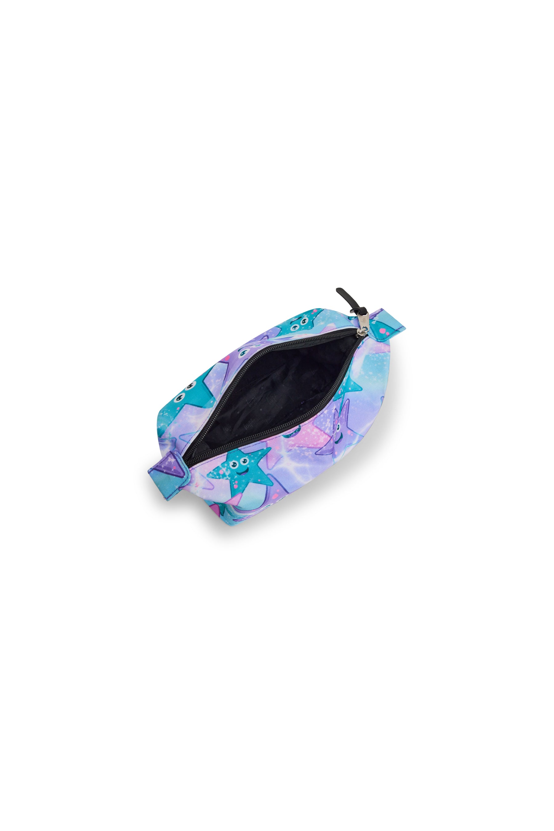 Hype Purple & Green Starfish pencil case — colour and design detail from above