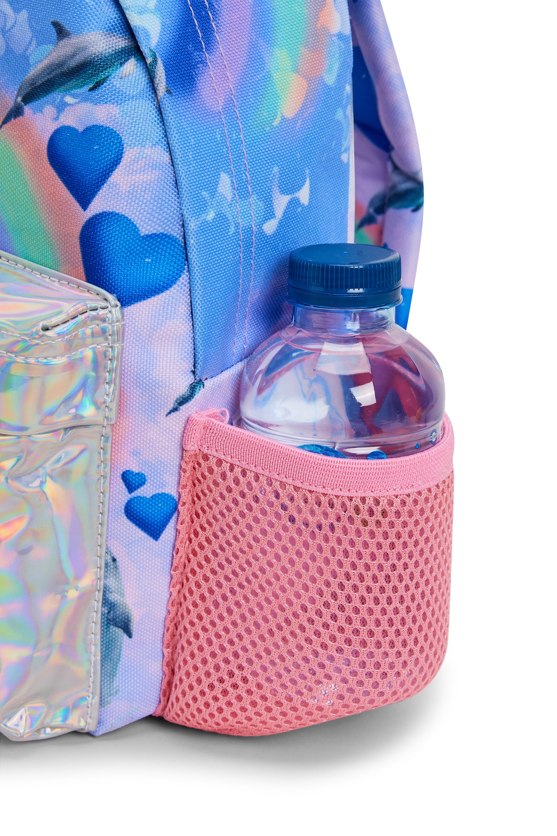 MULTI COLOURED HOLO RAINBOW DOLPHINS ICONIC MINI BACKPACK