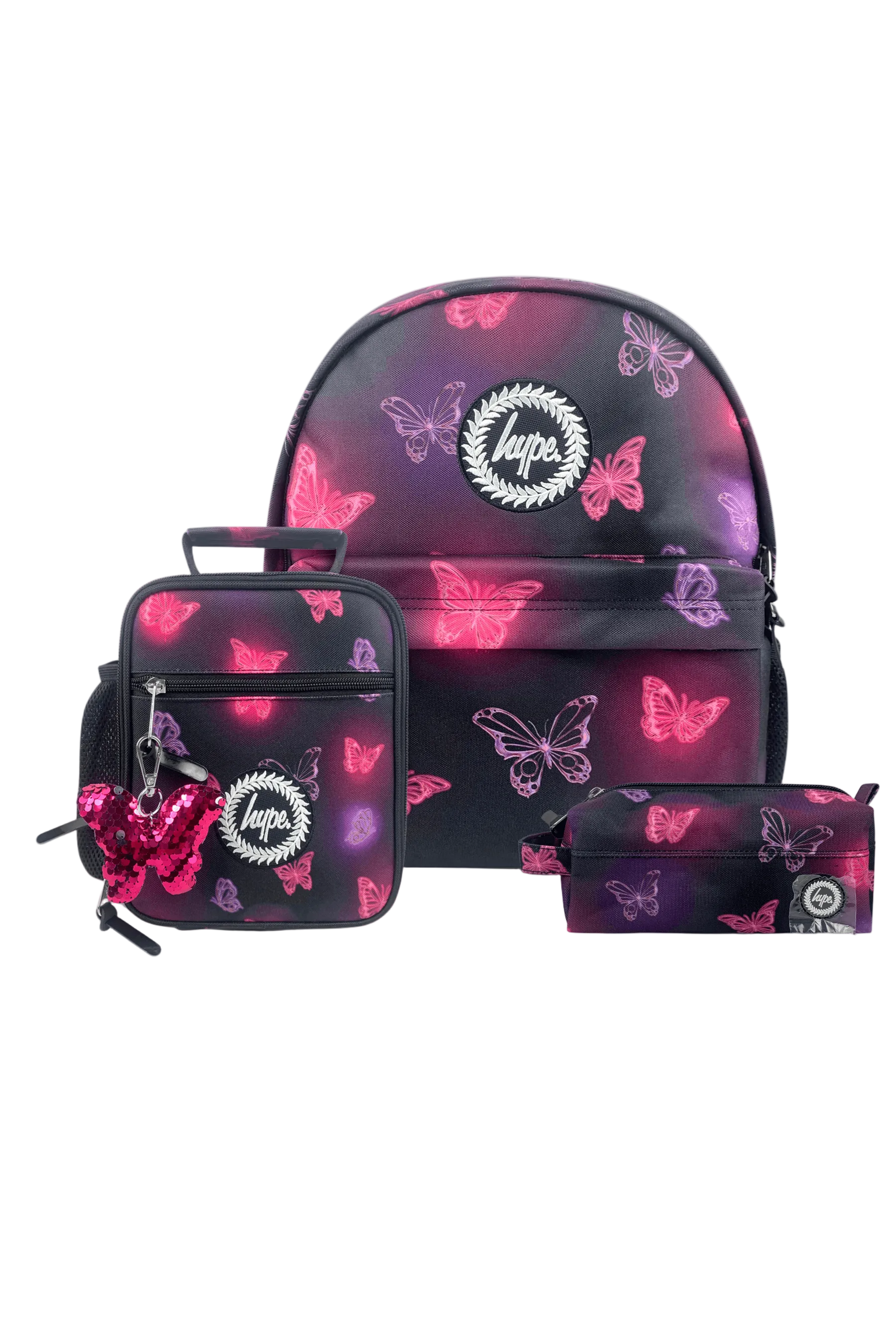 Backpack Iconic Set of 3 Pink & Purple Glow Butterfly