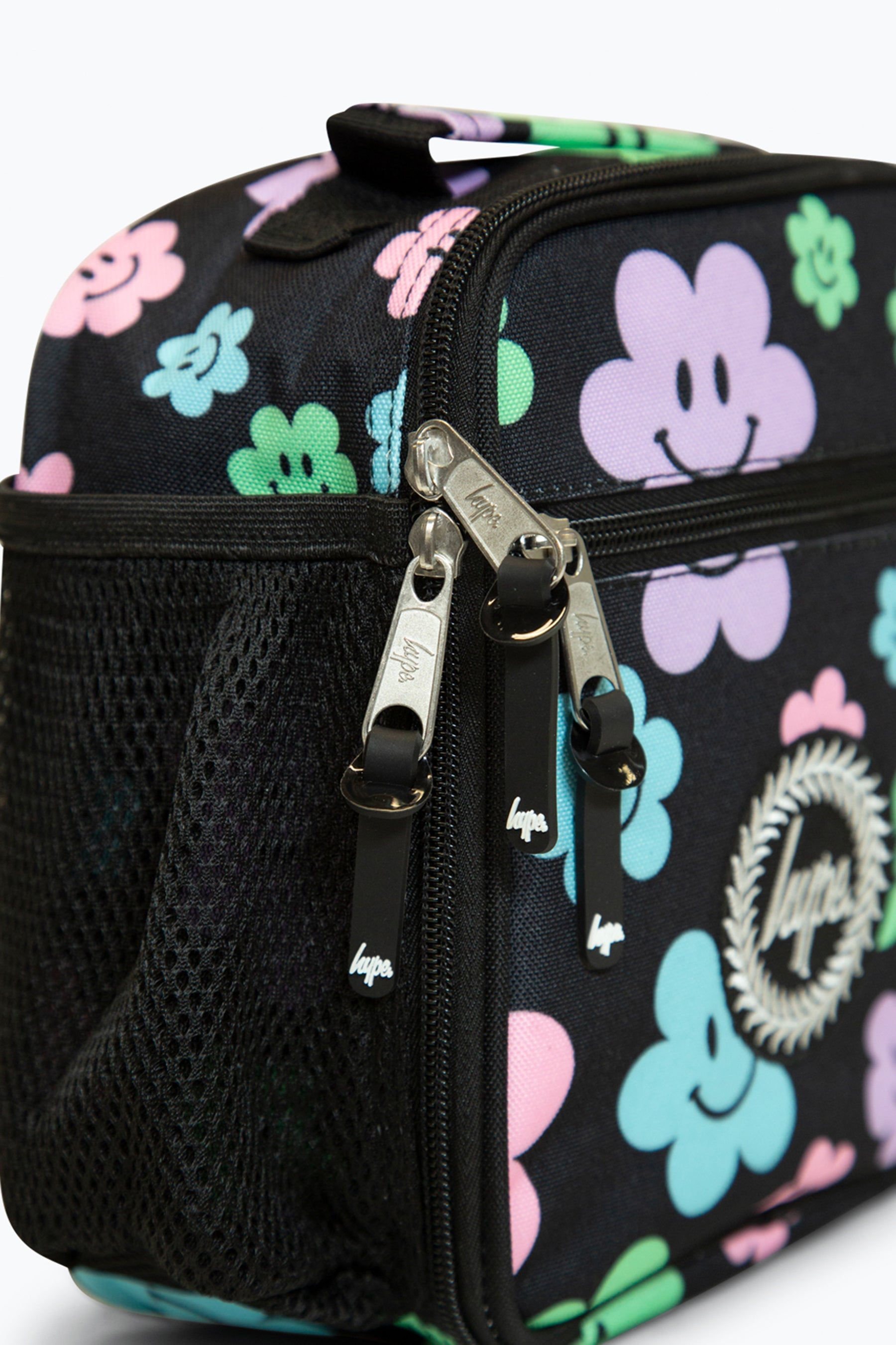 Insulated Lunch Bag - Black Happy Flowers