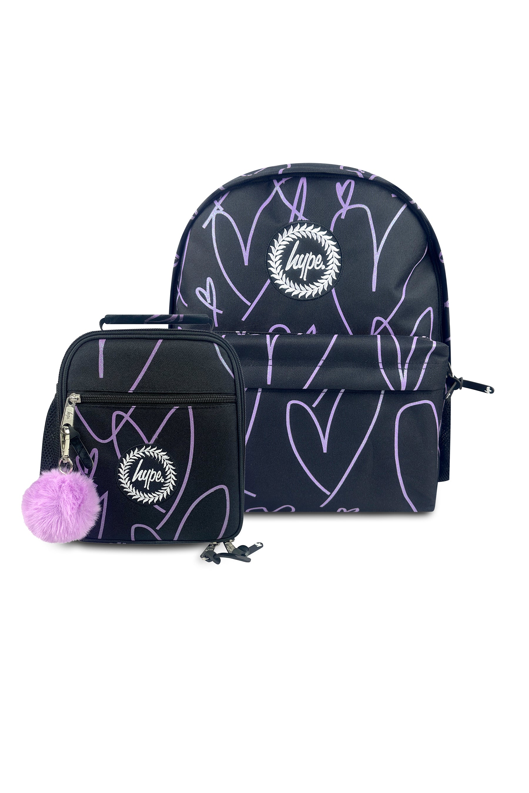 Iconic Backpack Purple Glitter Scribble Heart Set of 2
