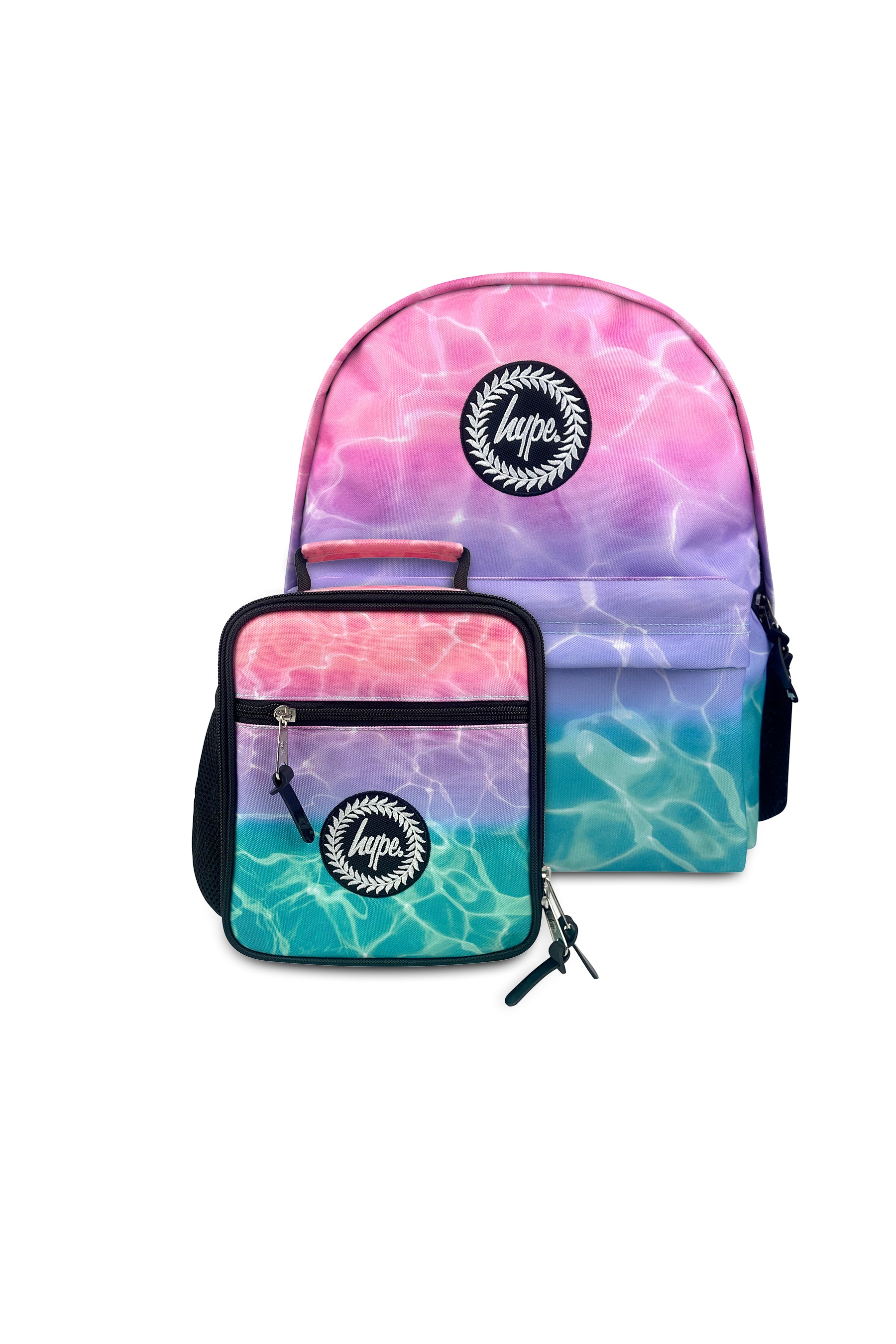 حقيبة ظهر أيقونية باللون الوردي/الفيروزي، طقم من قطعتين بألوان الباستيل