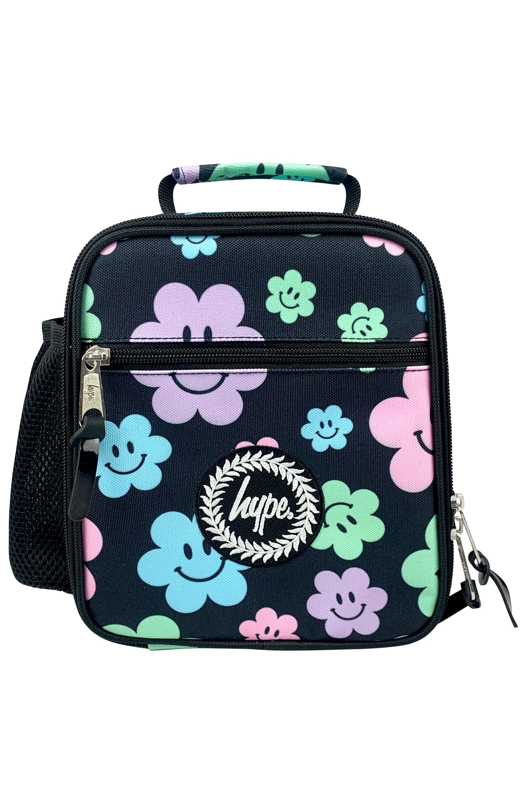 Lunch Bag Insulated Black Happy Flowers
