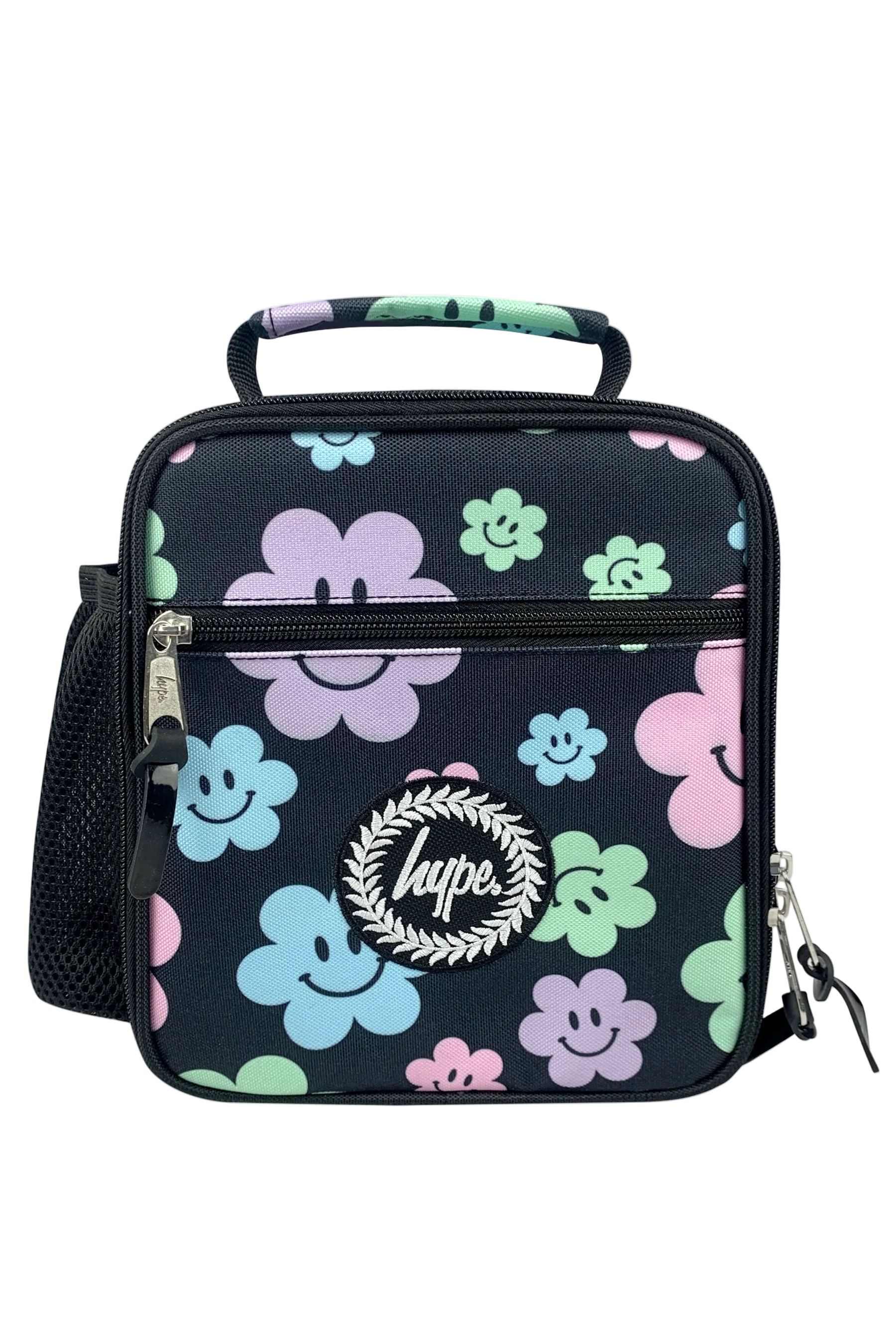 Lunch Bag Insulated Black Happy Flowers