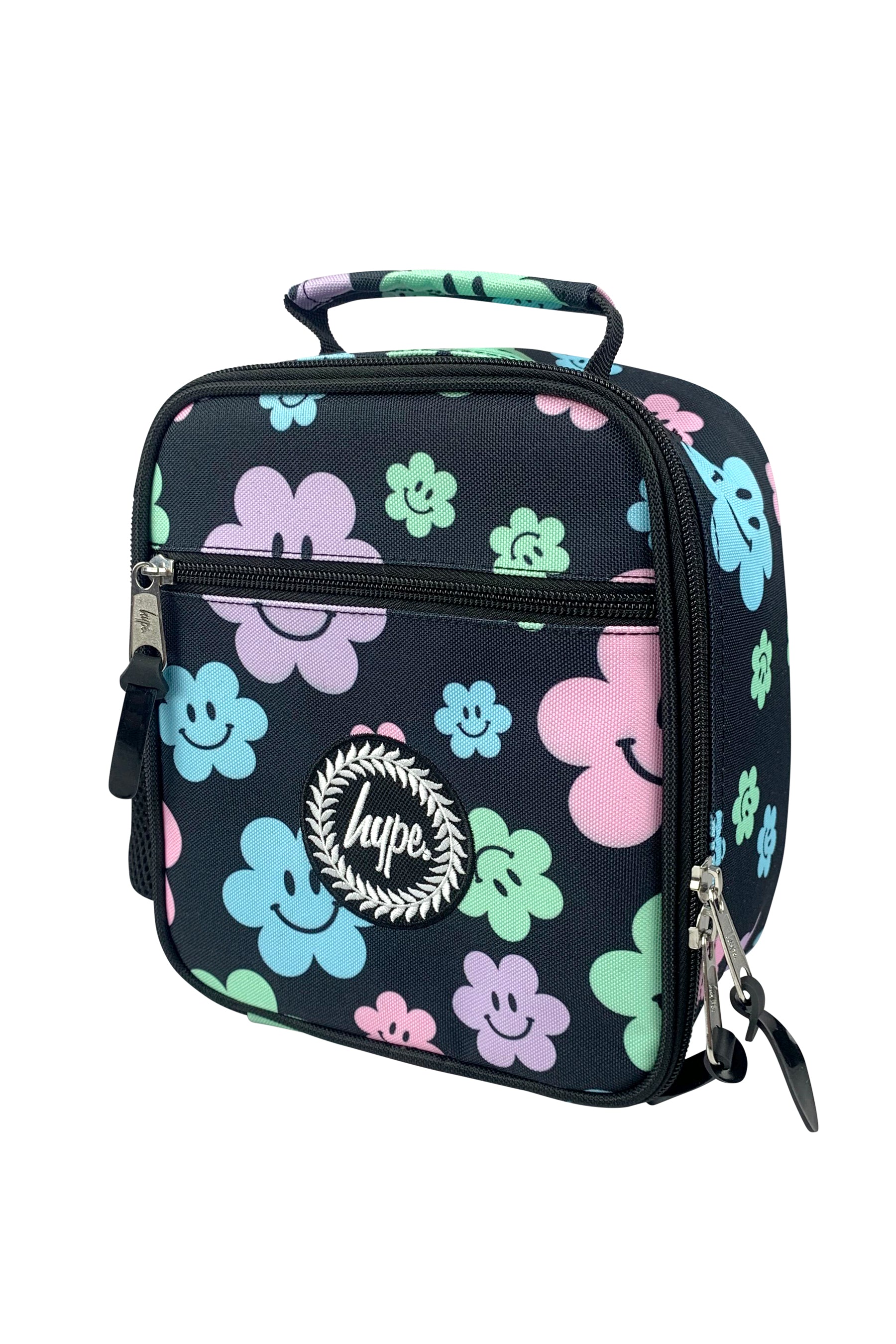 Lunch Bag Insulated Black Happy Flowers