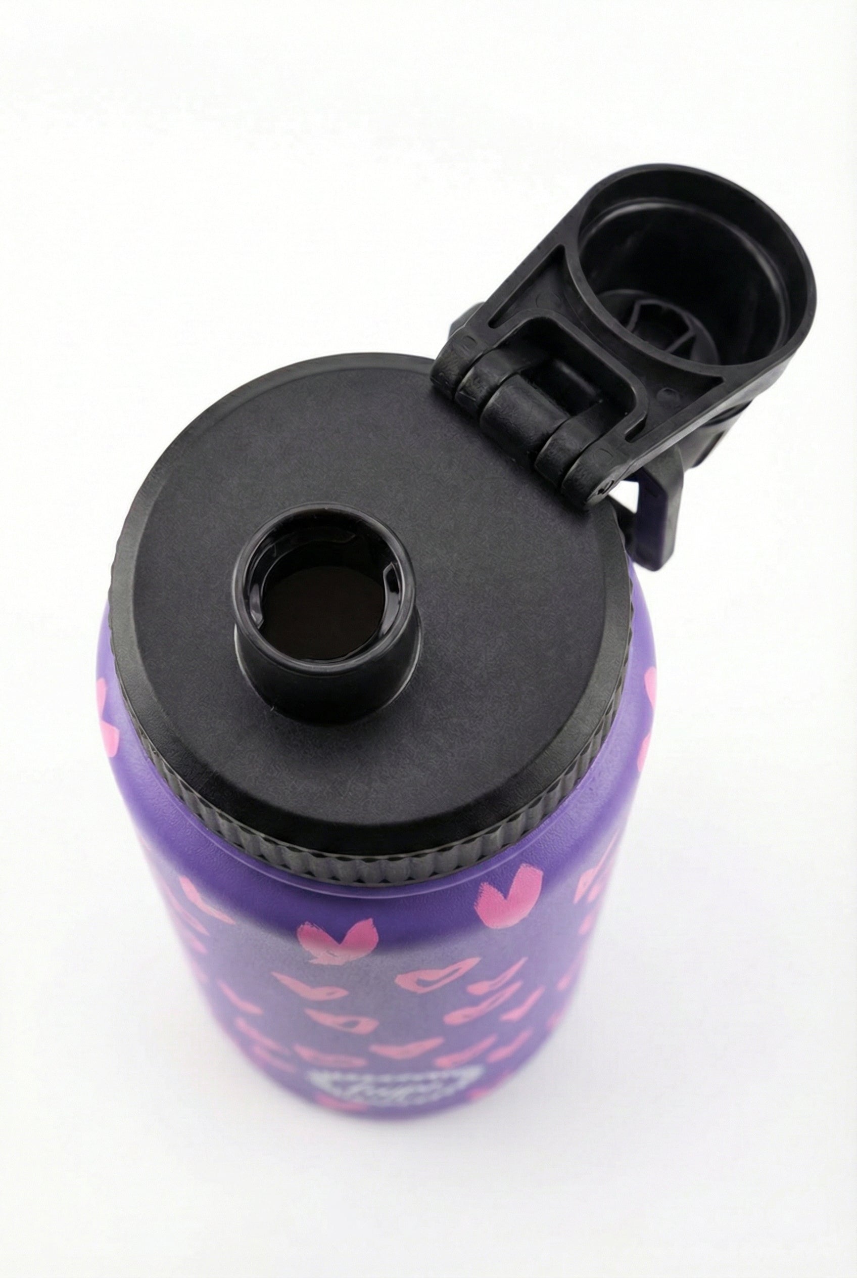 Hype Purple & Pink Scribble Heart 600ml insulated bottle — stainless steel cap detail