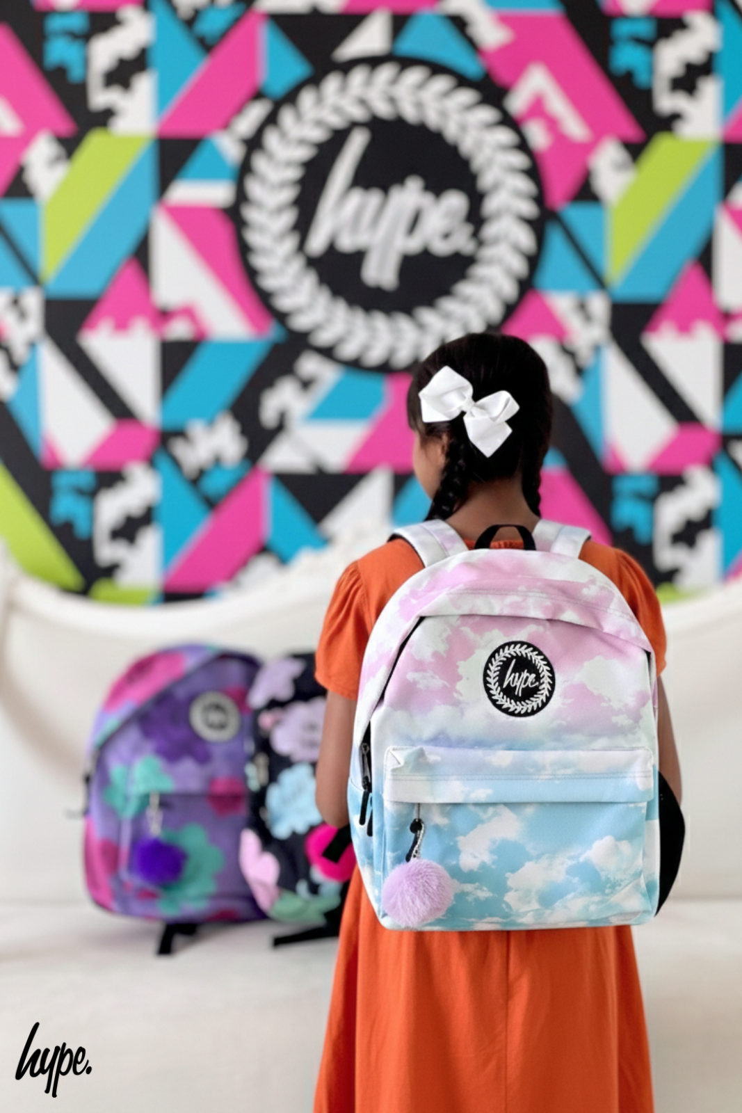 Child wearing pastel streetwear backpack for school in the UAE