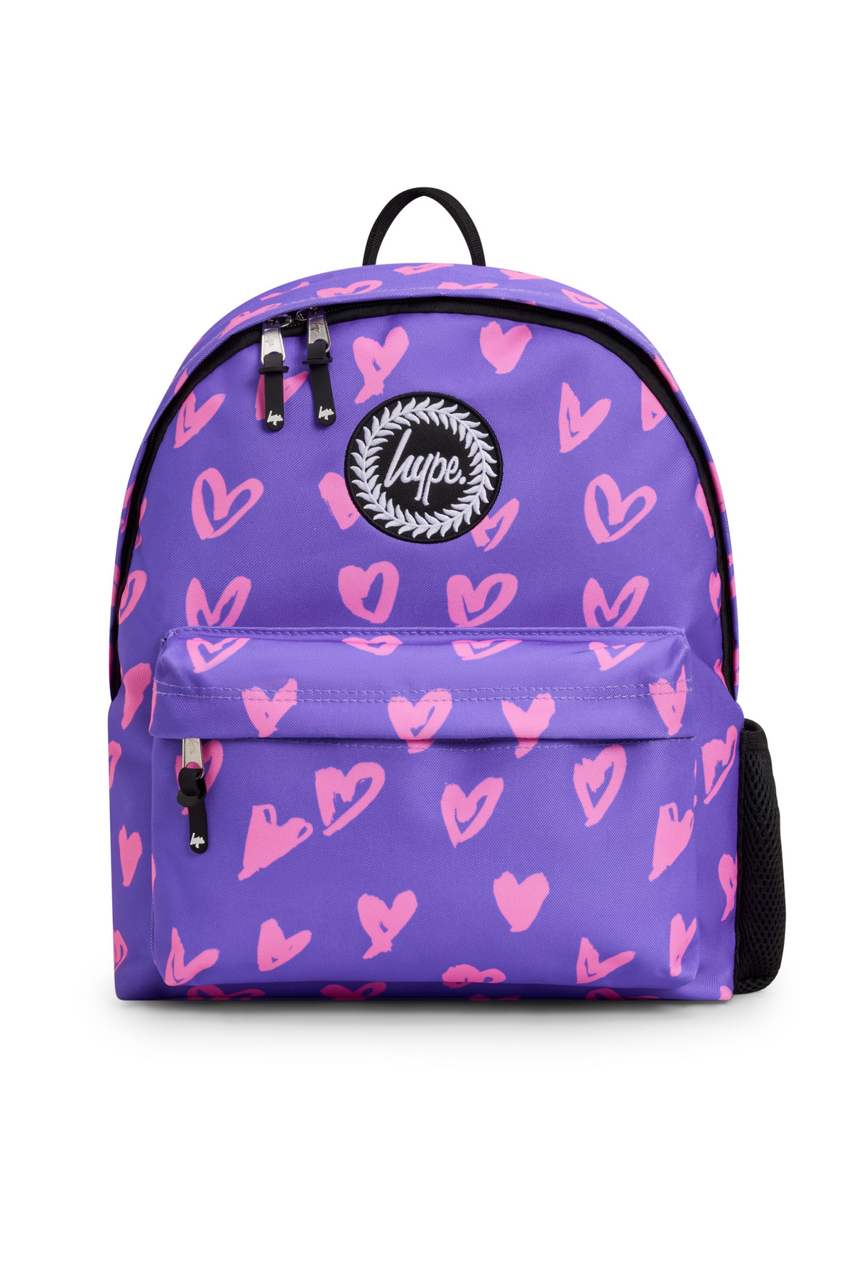 Hype Purple / Pink Scribble Heart school accessory front view — vibrant print and durable build
