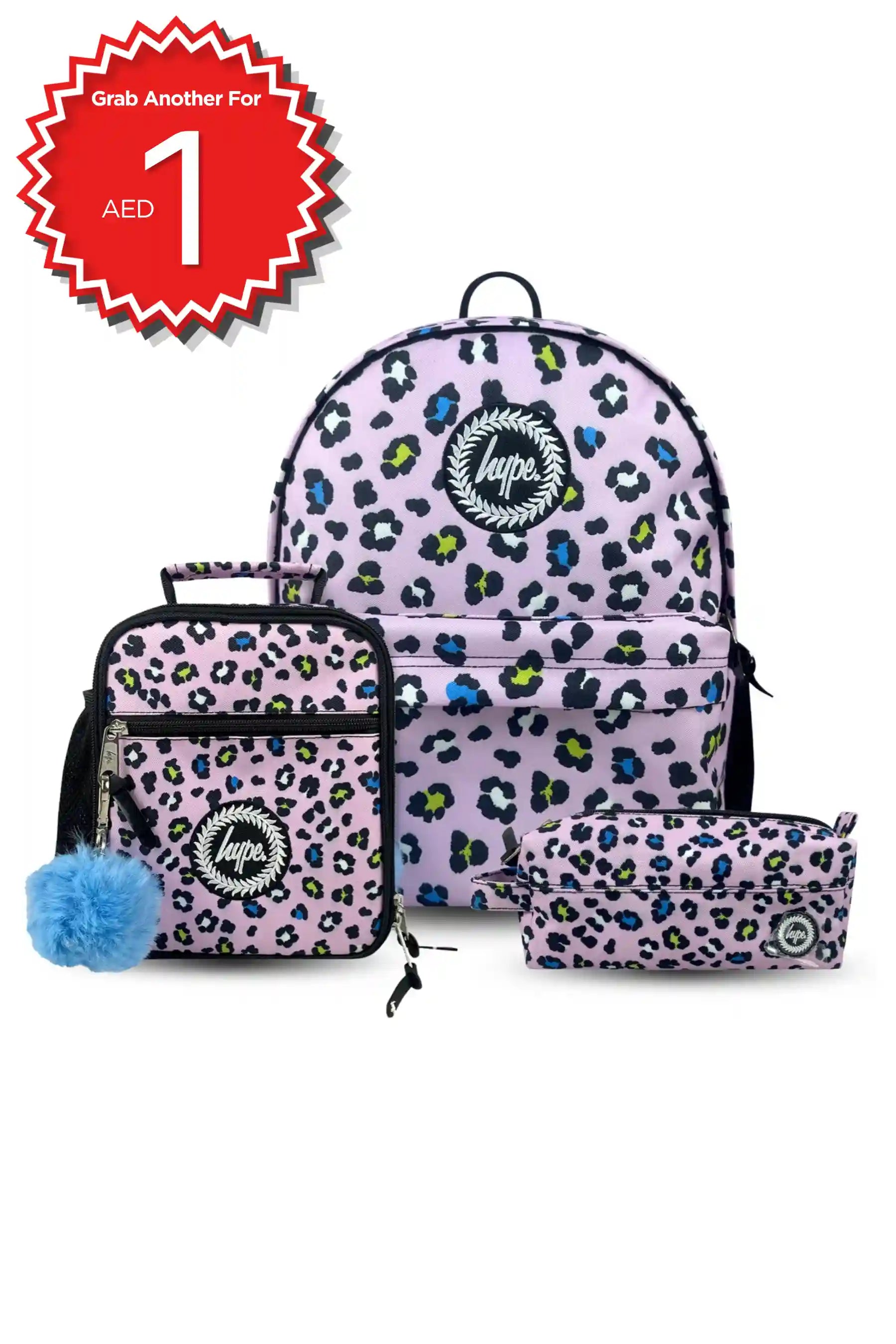 Hype Lilac Leopard girls' school bag set — bold design for school in UAE