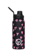 Insulated Bottle - 600ml Black & Pink Scribble Heart