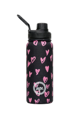 Insulated Bottle - 600ml Black & Pink Scribble Heart