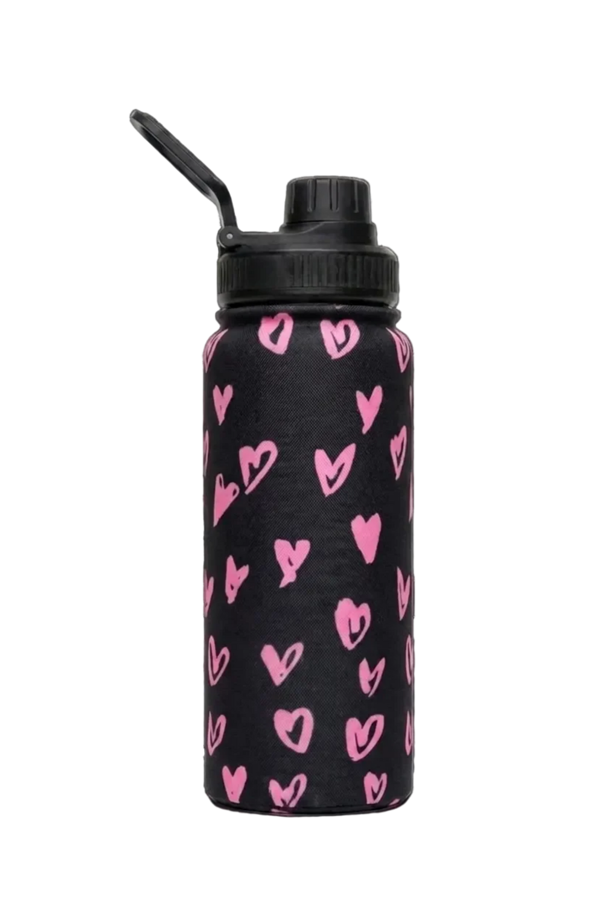 Insulated Bottle - 600ml Black & Pink Scribble Heart — image 2