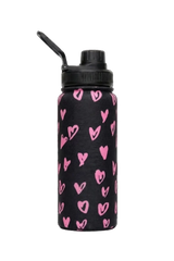 Insulated Bottle - 600ml Black & Pink Scribble Heart — image 2