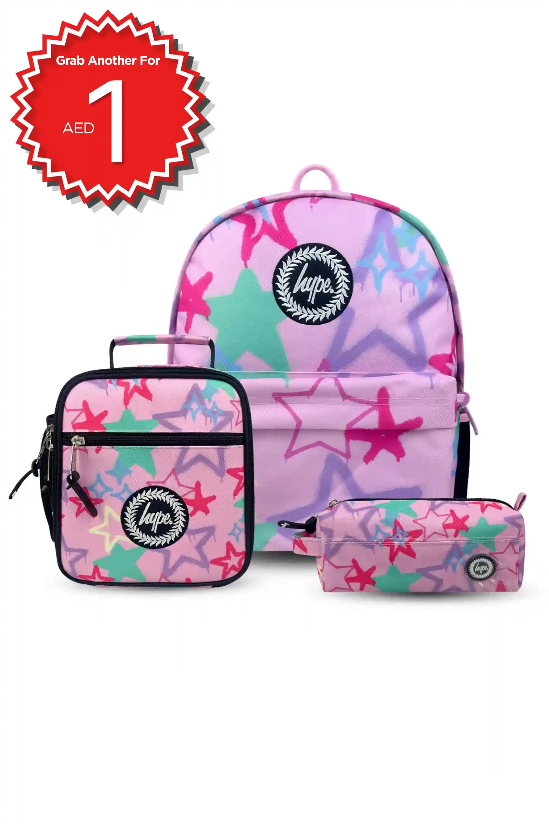 Hype Pink Graffiti Stars girls' school bag set — bold design for school in UAE