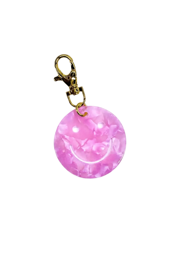 Pink Glitter Smiley Charm Keyring