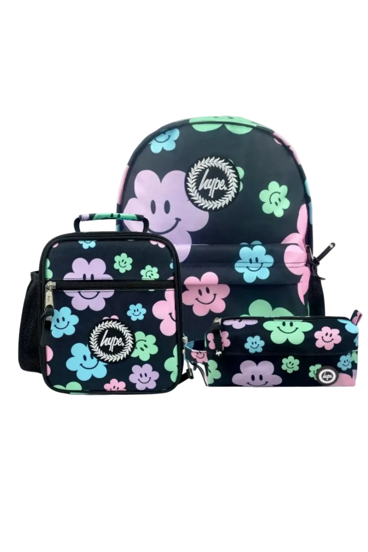 Hype Black Happy Flowers girls' school bag set — bold design for school in UAE