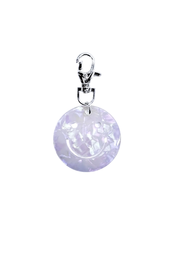 White Glitter Smiley Charm Keyring