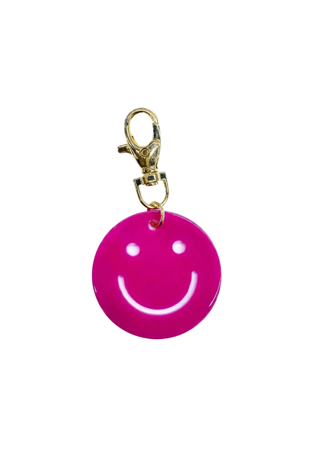 Magenta Glitter Smiley Charm Keyring