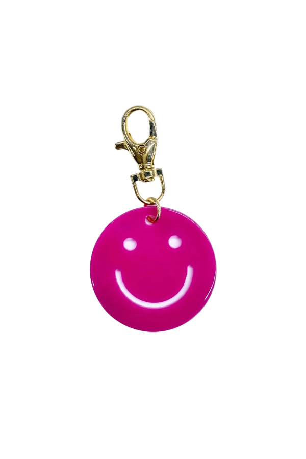 Magenta Glitter Smiley Charm Keyring