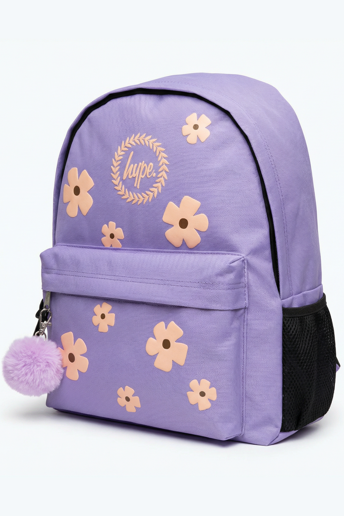 Hype Lilac Daisy backpack front view — vibrant print and durable build
