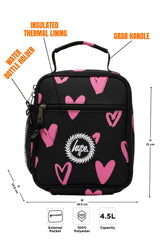 Lunch Bag Insulated Black & Pink Scribble Heart