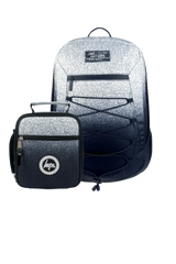 Backpack and lunch bag set with a glittery finish
