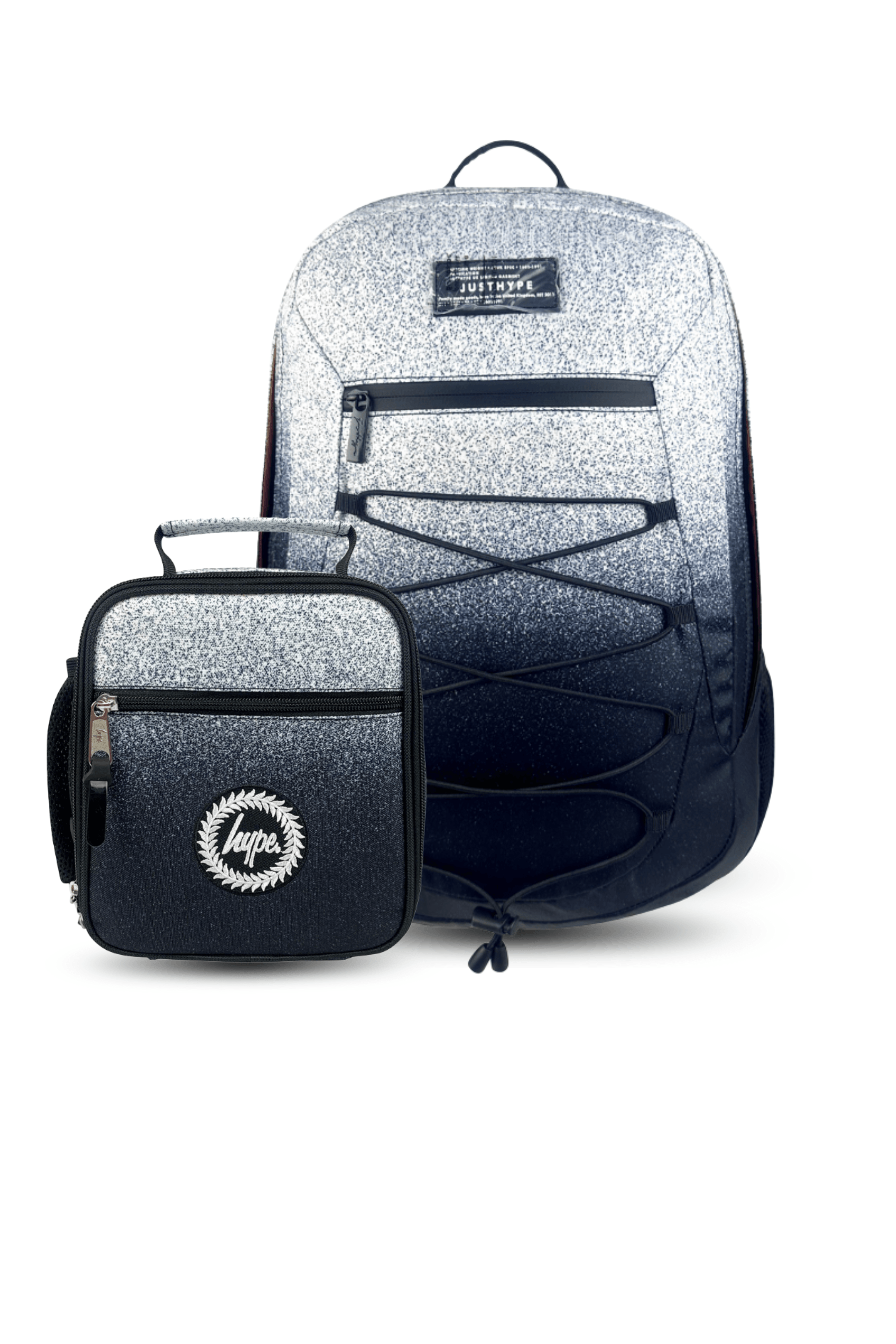 Backpack and lunch bag set with a glittery finish