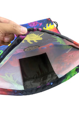 Hype Space Dinosaur drawstring bag — detail view of print and material quality
