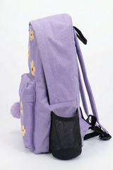 Hype Lilac Daisy backpack side view showing padded straps and pockets