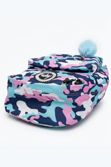 Hype Pink & Blue Evie Camo backpack — padded back panel and adjustable straps